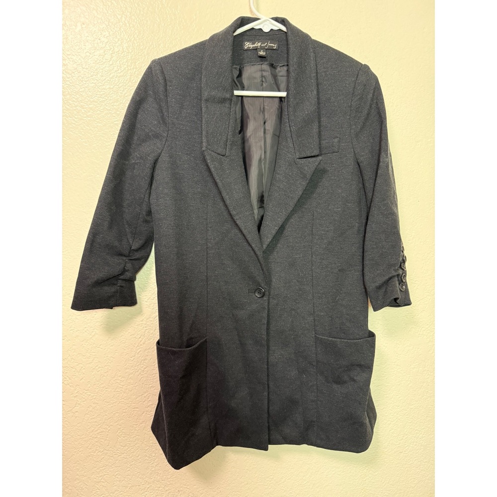 Elizabeth and James Charcoal Grey Longline Ruched 3/4 Sleeve Blazer Size 4